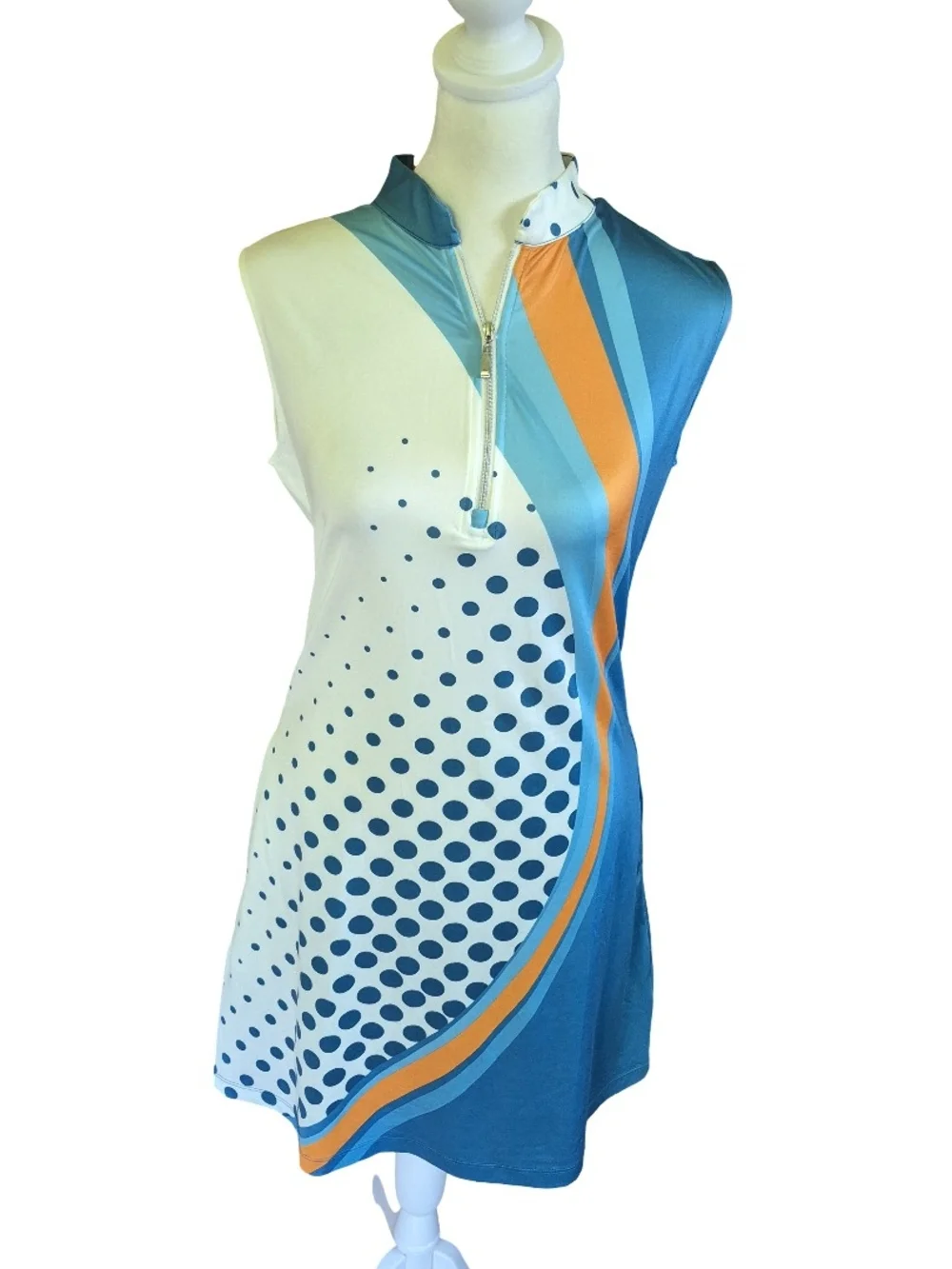 Acegolfs Sleeveless Active Dress in Blue, Teal and Orange - Sporty Zip Front - Picture 1 of 9
